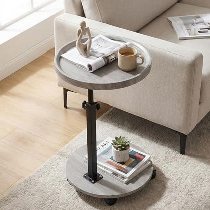 YYW C Table End Table Adjustable Height, Couch Tables that Slide Under for Small Spaces, 360°Swivel TV Tray Table, C Shaped Side Tables Living Room and Bedroom for Sofa, Bed, Chair, Snack (Wood Gray) - color: Wood Gray