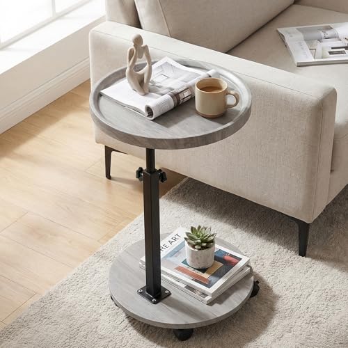 YYW C Table End Table Adjustable Height, Couch Tables that Slide Under for Small Spaces, 360°Swivel TV Tray Table, C Shaped Side Tables Living Room and Bedroom for Sofa, Bed, Chair, Snack (Wood Gray) - color: Wood Gray