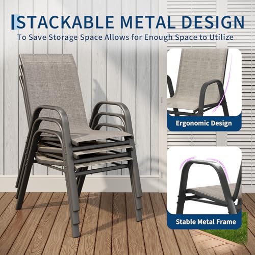 Garvee Patio Chairs Set of 4, Stackable Chairs with High Back for Backyard | All-Weather Outdoor Dining Chairs with Textilene Fabric (Brown) - color: Brown