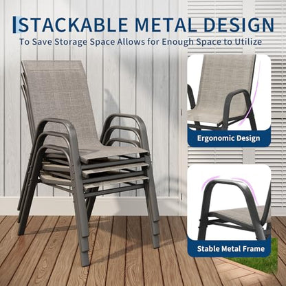 Garvee Patio Chairs Set of 4, Stackable Chairs with High Back for Backyard | All-Weather Outdoor Dining Chairs with Textilene Fabric (Brown) - color: Brown