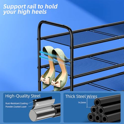 SUFAUY 3-Tier Mesh Shoe Rack, Closet Metal 33" Wide Shoe Shelf Heavy Duty, Black - color: Black, size: 3 Tier