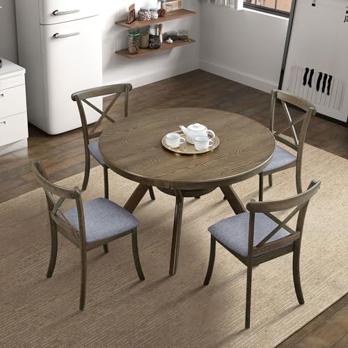 φ47.24 Solid Wood Dining Table for 4 to 6, Round Wooden Kitchen Table with Wooden Trestle Pedestal Base for Dining Room Living Room Furniture- φ47.24 x 29.92 H Oak (Only Table) - color: 47.23 Inches Oak