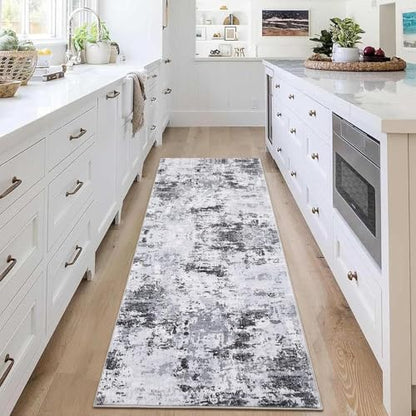 ROYHOME Modern Abstract 2x8 Runner Rug Non Slip,Grey | Non Shedding Low Pile Stain Resistant Rug for Bedroom Living Room - color: Grey, size: 2' x 8' (Rectangular)