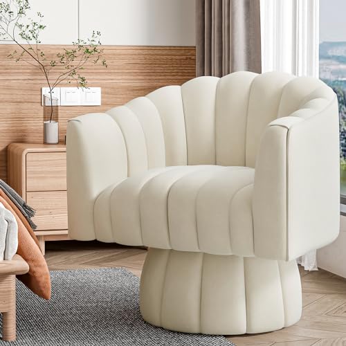 Dewhut Swivel Accent Chair, Barrel Accent Chair, Velvet, Beige | Velvet Upholstered Round Arm Chair with 360° Swivel Base, Mid Century Modern Living Room Chair, Easy Setup - color: Beige
