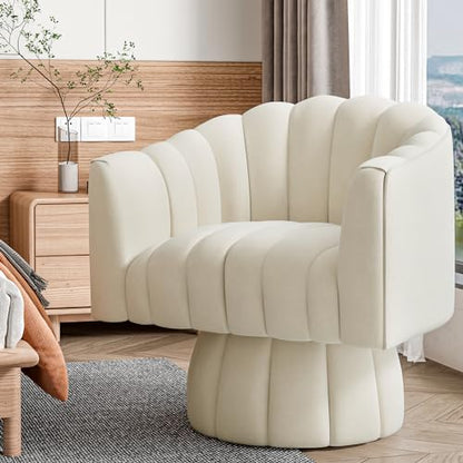 Dewhut Swivel Barrel Accent Chair, Velvet Reading Armchair, Beige, Set 1 | Mid Century Style, Modern Round ArmChair With 360° Swivel Base, For Living Room / Bedroom / Office - color: Beige