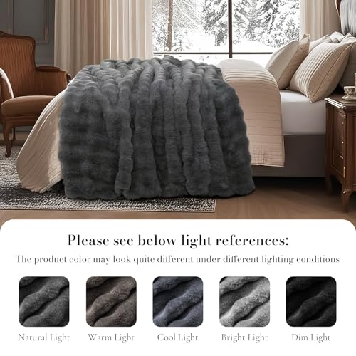 Faux Fur Throw Blanket, Ultra Soft Fuzzy Plush Bubble Blanket for Couch, Bed & Living Room, 60"x80", Cationic Wolf Gray - color: Heather Grey, size: 60" x 80"
