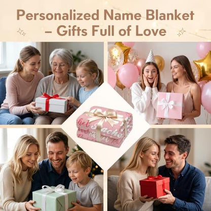 Personalized Blanket with Name, Custom Name Blanket Gifts for Kids Adults Boys Girls Teen, Soft Customized Fleece Flannel Throw for Bedroom Living Room, Birthday Christmas - color: Light Pink