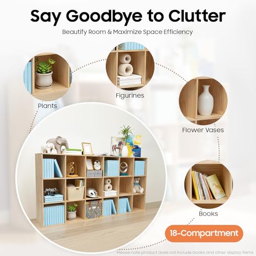 18 Cube Storage Organizer, Solid Wood Bookshelf with Back Panel, Floor Standing Open Bookcase, Vertical or Horizontal Shelf Unit for Living Room Office (18-Cube) - size: 18-Cube