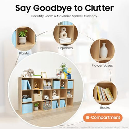 18 Cube Storage Organizer, Solid Wood Bookshelf with Back Panel, Floor Standing Open Bookcase, Vertical or Horizontal Shelf Unit for Living Room Office (18-Cube) - size: 18-Cube
