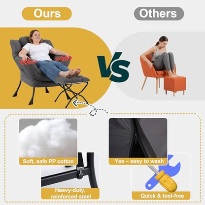 Lazy Chair with Ottoman, Comfy Reading Chair for Bedroom，Grey | Comfy Bedroom Accent Chair with Washable Removable Cover and extra throw pillow for Living Room Dorm - color: Peach Dark Grey-1