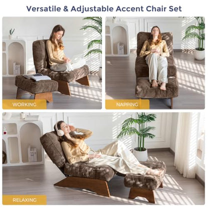 MAXYOYO Accent Chair with Ottoman, Lounge Chair with Adjustable Backrest | Tufted Living Room Chair Upholstered Lounge Chair with Footrest Set, Modern Chair for Reading Room, Brown - color: Brown
