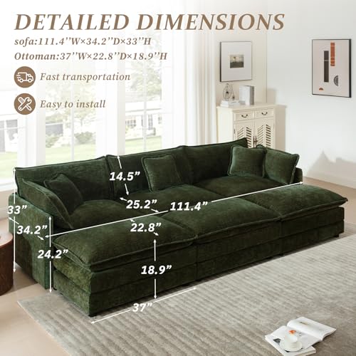 103.8" Chenille U Shaped Modular Sofa with Ottoman,Green | Randomly Assemble Modular Sofa Sets, Modern Recliner Deep Seat Sofa Set for Living Room,Office - color: Green, size: 3S+3O