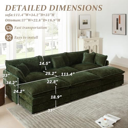 103.8" Chenille U Shaped Modular Sofa with Ottoman,Green | Randomly Assemble Modular Sofa Sets, Modern Recliner Deep Seat Sofa Set for Living Room,Office - color: Green, size: 3S+3O