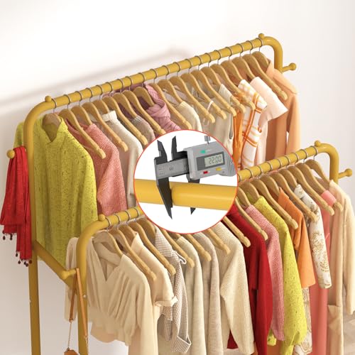 Laiensia Double Rods Garment Rack with Wheels, Clothing Rack for Hanging Clothes,4 Hooks, Multi-functional Bedroom Clothes Rack, Gold - color: Gold