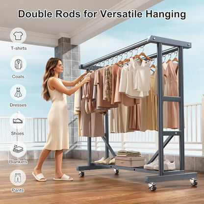 Heavy Duty Clothes Rack, Thickened Stainless Steel Frame, Gray | Thickened stainless steel frame, high load capacity, home & commercial, rust-resistant, stable without wobbling - color: Gray