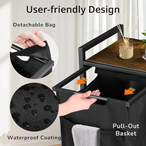 Laundry Hamper with Shelf, Laundry Basket with 3 Pull-Out Removable Bags, 3x 10.6 Gallons(120L), Metal Frame, Lockable Wheels, for Laundry Room and Bedroom - color: Black and Rust (3 Bags 120L)