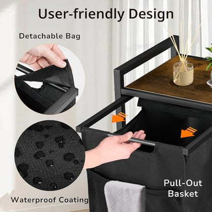 Laundry Hamper with Shelf, Laundry Basket with 3 Pull-Out Removable Bags, 3x 10.6 Gallons(120L), Metal Frame, Lockable Wheels, for Laundry Room and Bedroom - color: Black and Rust (3 Bags 120L)