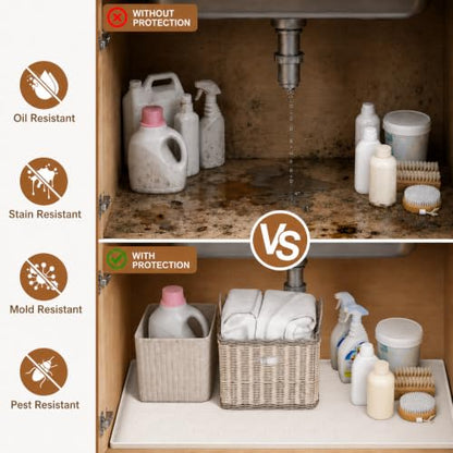 34"x22" Waterproof Silicone Under Sink Mat Drip Tray(Cream Brown) | Non-Slip Silicone Sink Liner & Drip Tray with Raised Edges, Versatile Floor & Cabinet Protector for Pets & Utility Area - color: Cream Brown