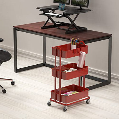 Simple Houseware 3-Tier Heavy Duty Metal Utility Rolling Cart, Red - color: Red