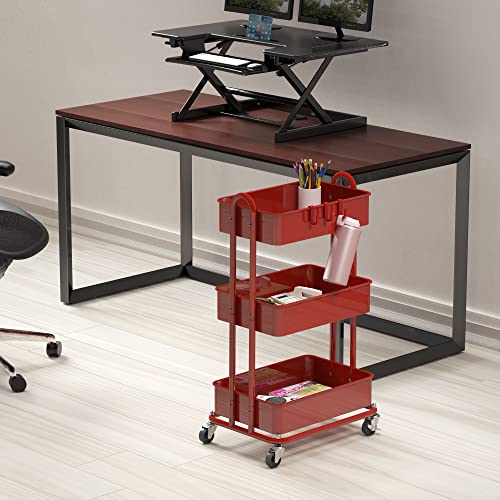 Simple Houseware 3-Tier Heavy Duty Metal Utility Rolling Cart, Red - color: Red