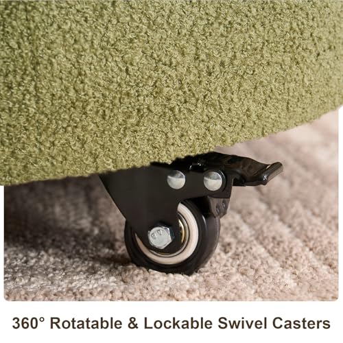 29.5" Round Storage Ottoman Coffee Table, Dual Reversible Lids, Green | Round Ottoman Coffee Table, Swivel Casters, Hidden Storage, Dual Lift-Off Lids, Teddy Fabric, Living Room, Bedroom - color: Green