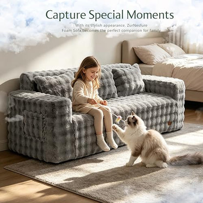 ZurNesfure Sofa Couch 3-Seater Boneless Sofa with Pillow Grey,3-Seater | No Assembly Need, Modern Couch with deep seat and Washable Cover Cloud Sofa for Living Room Bedroom Apartment - color: Bubble Grey, size: 3-seater