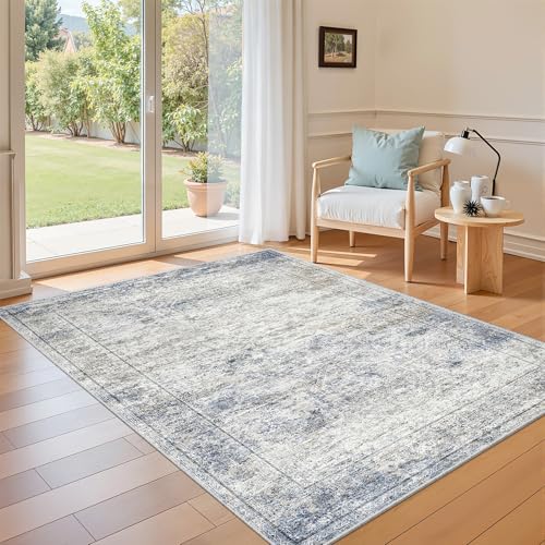 3x5 Rug for Entryway,Washable Area Rug,Blue | Small Rug for Kitchen,Hallway,Bedroom,Living Room,Dining Room,Thin,Soft, Neutral Rug,Stain Resistant Indoor Carpet,Non Slip - color: Blue/Brown/Ivory, size: 3' x 5' (Rectangular)