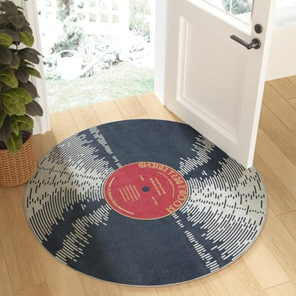 Vinyl Record 3ft Round Rug, Non-Slip Circular Area Rug for Living Room, Bedroom,Dining Room Table,Small Washable Rug Round,Ultra Soft Round Carpet for Home Decor Aesthetic,Low-Pile Kitchen Circle Rugs - size: 3' (Round)