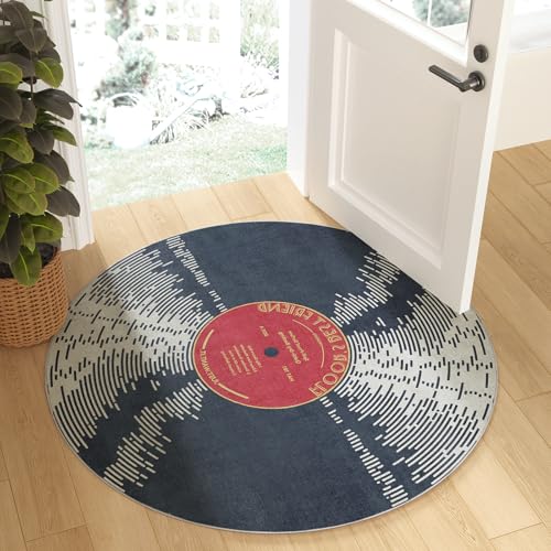 Vinyl Record 3ft Round Rug, Non-Slip Circular Area Rug for Living Room, Bedroom,Dining Room Table,Small Washable Rug Round,Ultra Soft Round Carpet for Home Decor Aesthetic,Low-Pile Kitchen Circle Rugs - size: 3' (Round)