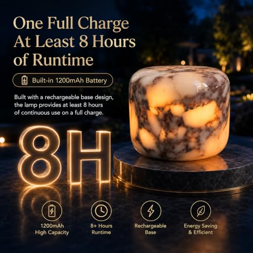 100% Marble Touch Pat Lamp, Unique Natural Stone Small Night Table Lamp, Type-C Rechargeable 3-Way Dimmable Bedside Lamp, Warm Ambient Lighting for Bedroom (Upgraded Calacatta Purple) - color: Three-color Calacatta Purple