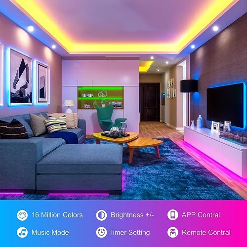 130ft Led Lights For Bedroom (2 Rolls of 65ft), Led Strip Lights Music Sync Color Changing, Led Light Strip With Remote & App Control Rgb Strip, Led Lights For Room Dorm Home Classroom Ceiling Decor - style: B-130ft