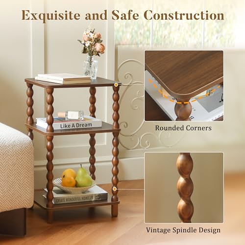 Fultyle Small Side Table, 3-Tier End Table Living Room with Storage, Wood Accent Table Bedside Table for Bedroom, Office and Small Spaces (Walnut Brown) - color: Walnut Brown