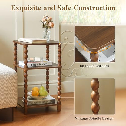 Fultyle Small Side Table, 3-Tier End Table Living Room with Storage, Wood Accent Table Bedside Table for Bedroom, Office and Small Spaces (Walnut Brown) - color: Walnut Brown