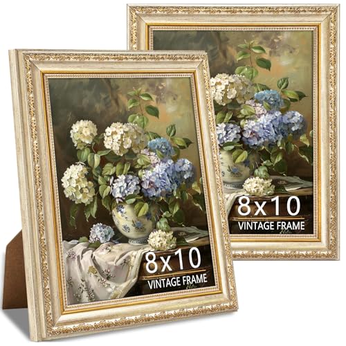 Ornate 8x10 Picture Frame Set of 2, Vintage Champagne Silver with Gold Accents 8 x 10 Photo Frame, Elegant Frame for Wedding Pictures, Wall or Tabletop Display, Champagne Light Gold, 2 Pack - color: Champagne Silver, size: 8x10-2P