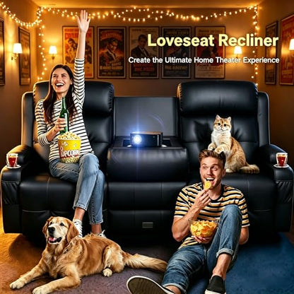 Home Theater Seating, 3 Seat Power Loveseat Recliner Sofa with Heat Massage | Wall Hugger Reclining Loveseat with USB, RV Couch with LED Lights, Flip Backrest, Cup Holders for Movie Theater, Gaming Room - color: Black, size: 78" - 3 Seats