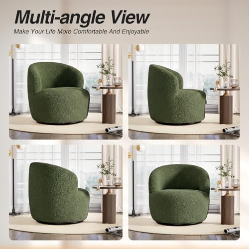 FiveWillowise Swivel Accent Chair, 360° Small Round Barrel Chairs, Modern Cozy Sherpa Padded Armchair for Living Room, Bedroom, Waiting Room, Office, Moss Green - color: Moss Green, size: 1 PC