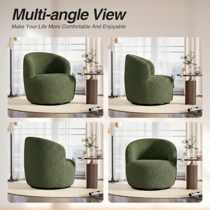 FiveWillowise Swivel Accent Chair Set of 2, 360° Small Round Barrel Chairs, Modern Cozy Sherpa Padded Armchair for Living Room, Bedroom, Waiting Room, Office, Moss Green - color: Moss Green, size: 2 PC