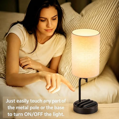 Dreamholder Touch Control USB Table Lamp with USB C/A & AC Outlet, 3-Way Dimmable Bedside Lamp, Modern Nightstand Lamps for Bedroom Living Room Guest Room Office, Bulb Included, Black - color: Black
