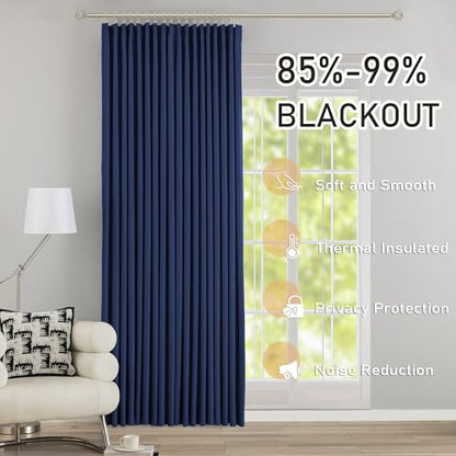 Navy Pinch Pleated Blackout Curtains with Hooks - 100 inch Length Room Darkening Thermal Insulated Window Curtain Panels for Living Room Bedroom 2 Panel 40" Wx100 L - color: Navy, size: 40"W x 100"L (Pack of 2)