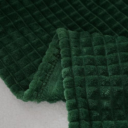 Puncuntex Fleece Throw Blanket Dark Green 50"×60" with Square Grid Design | Super Soft Plush Cozy Flannel Throw Blanket Luxury for Couch Sofa Chair - color: Dark Green, size: 50"×60"