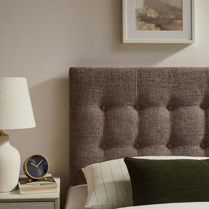 Modway Emily Twin Size Fabric Headboard in Mocha - Linen-Like Upholstery with Button Tufting and 7 Adjustable Height Positions - color: Mocha, size: Twin