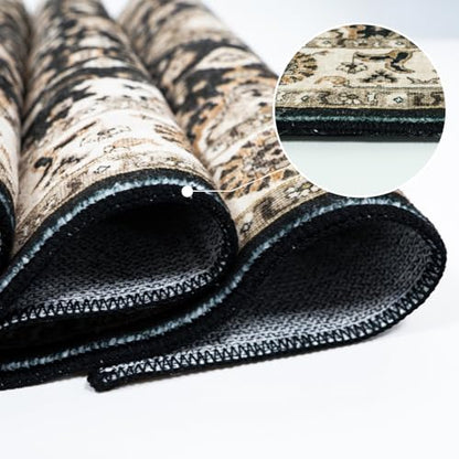 Washable Hallway Runner Rug 2x6: Non Slip Runner Rugs with Rubber Backing | Soft Kitchen Rug Farmhouse Distressed Carpet Runner for Living Room Bedroom Bathroom - Black and Green Rug Stain Resistant - color: Black, size: 2' x 6' (Rectangular)
