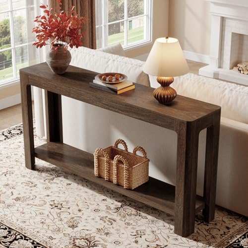 Tribesigns 63 Inch Entryway Console Table, 2-Tier Farmhouse Narrow Sofa Table Behind Couch, Accent Entrance Console Furniture for Entryway, Foyer, Hallway, Dark Brown - color: Dark Brown