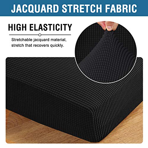 H.VERSAILTEX Super Stretch Individual Seat Cushion Covers Sofa Couch Slipcover Sets Thick Jacquard Textured Twill Fabric (3 Piece Covers, Black) - color: Black, size: 3 Cushion Sofa