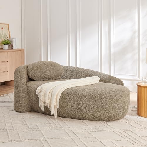 JIVOIT Modern Oval Single Lazy Sofa Chair, Bouclé Fabric Single Lounge Chair with Integrated Backrest, Side Armrest and Pillow, Compact Space-Saving Lounge Chair for Living Room Bedroom (Brown//033) - color: Brown//033