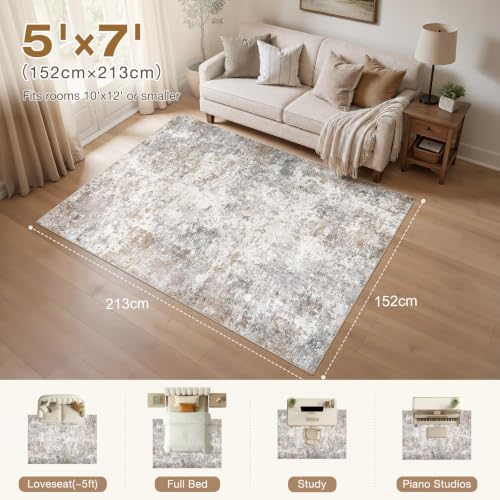 UERMEI 5x7 Area Rug Living Room Rugs Washable Neutral Brown Grey Carpet | Modern Abstract Non-Slip Soft Low Pile Floor Rugs for Bedroom Dining Room Home Office Indoor Decor - color: Brown Grey, size: 5' x 7' (Rectangular)