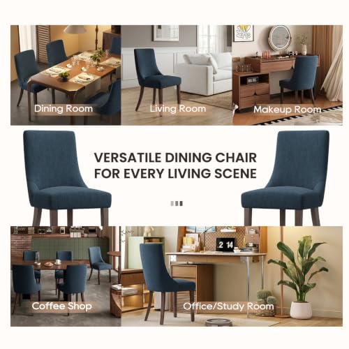 MALOL Wooden Dining Chairs Set of 2, Upholstered Kitchen & Dining Room Chairs with Solid Wood Legs Curved Backrest Farmhouse Accent Chair for Dining/Kitchen/Living Room, Blue - color: Blue, size: Set of 2