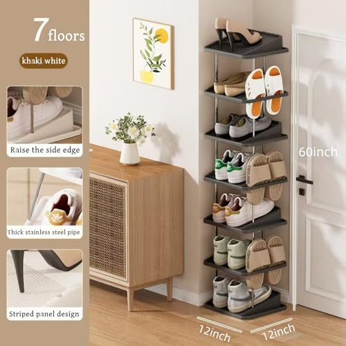 Vertical Shoe Rack, Narrow Shoe Tower for 10 Pairs, Space Saving, for Entryway, Living Room, Bedroom (Black, 7 Tiers) - color: Black, size: 7 Tiers