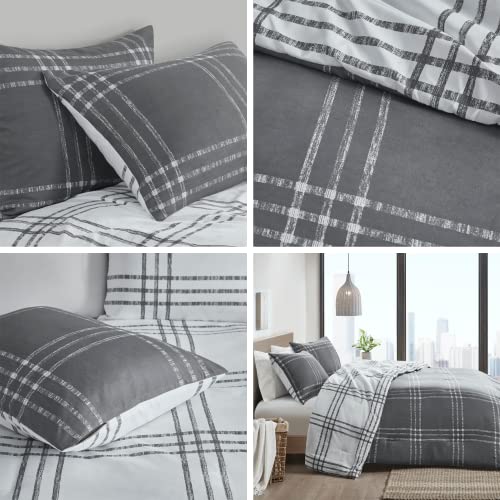 Intelligent Design Pike Reversible Comforter Set, Cottage Plaid Print, Modern Cabin Lifestyle, Down Alternative, All Season Bedding with Matching Sham, Twin/Twin XL White/Grey 2 Piece - color: White/Gray, size: T/TXL Comforter