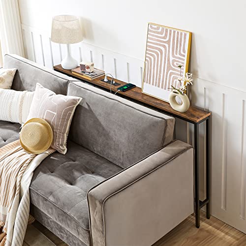 MAHANCRIS 55.1 Skinny Console Table with Power Outlets, 5.9" Slim Sofa Table Behind Couch, Long Entryway Tables, Narrow Sofa Hallway Table, Living Room CTHR145E01 - size: 5.9"D x 55.1"W x 31.7"H